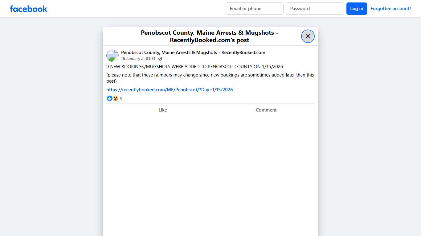 9 NEW BOOKINGS/MUGSHOTS WERE ADDED TO PENOBSCOT COUNTY ON 1/15/2026 (please note that these numbers may change since new bookings are sometimes added later than this post)... - Penobscot County, Maine Arrests & Mugshots - RecentlyBooked.com Facebook